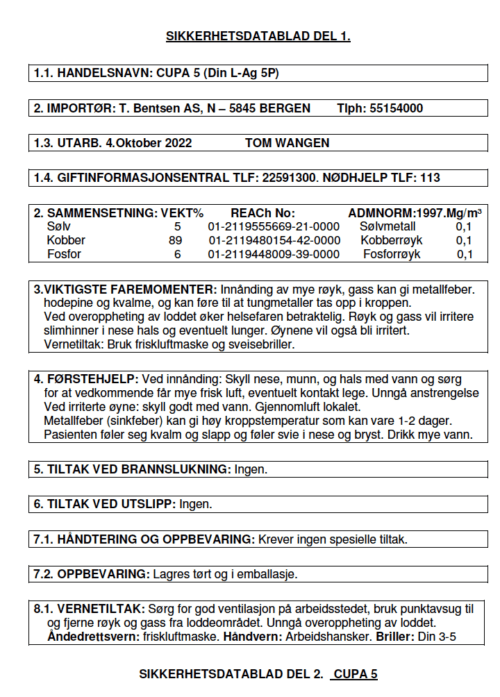 SIKKERHETS DATABLAD CUPA 5 (Din L-Ag 5P)
