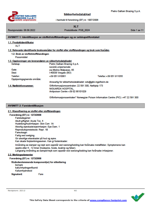 SIKKERHETS DATABLAD XLT